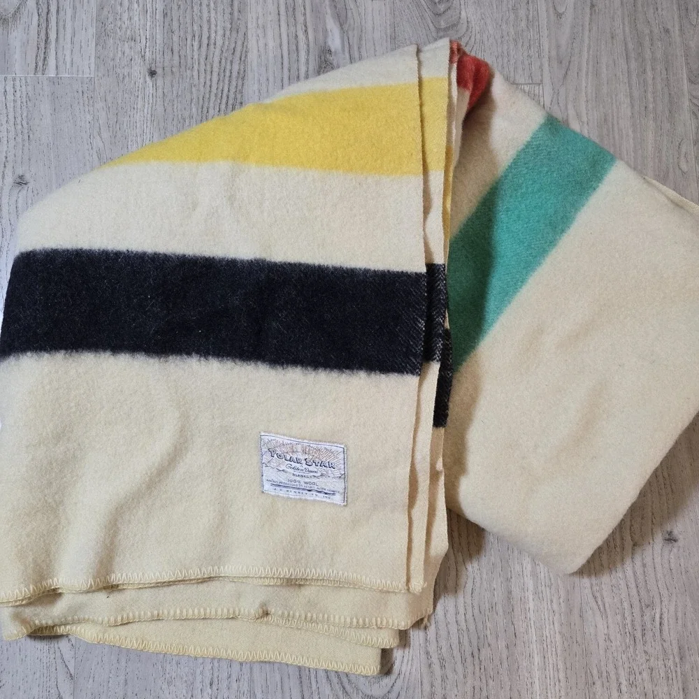 Vintage Polar Star Golden Dawn Blanket 100% Wool JC PENNEY MCM‎ Color Striped